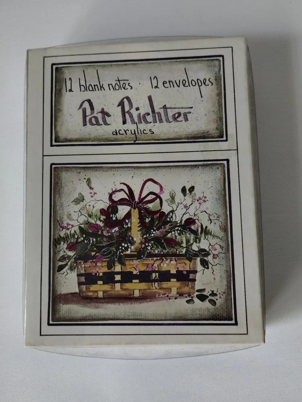 Vintage 1994 Pat Richter - 9 Note Cards with Envelopes - Wine Ribbon